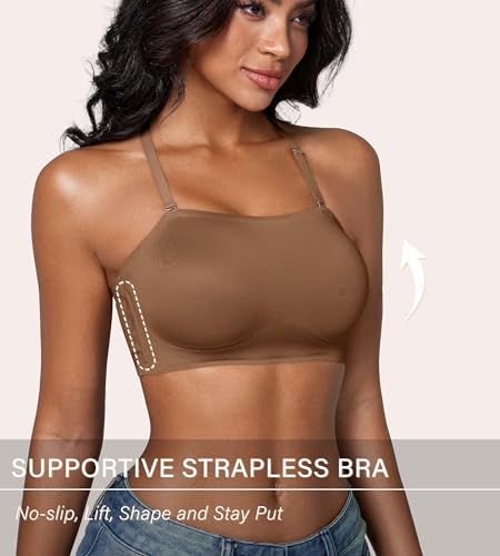 Image of DEANGELMON Strapless Bras for Women Non-Slip Silicone Bandeau Seamless Tube Top Bralette Comfy Non Padded Stretchy Stylish