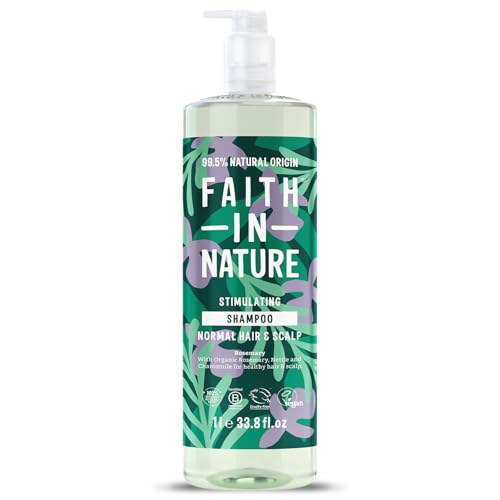 Faith In Nature 1L Natural Rosemary Shampoo, Stimulating for Normal Hair & Scalp, Vegan & Cruelty Free, No SLS