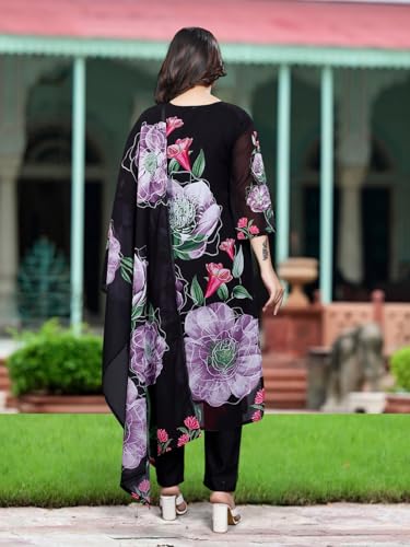 New Straight Kurti Style Dress Georgette Fabric Floral Print Kurti with Plazzo and Chanderi Dupatta3