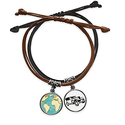 Bracelet main chaîne Le Monde Terre en cuir et corde tressée bleu jaune de qualité