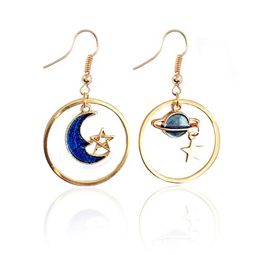 Enamel Asymmetric Moon Star Drop Earrings Long Planet Saturn Pendant Dangle Earrings Jewelry For Woman Girls -Short #TOP19