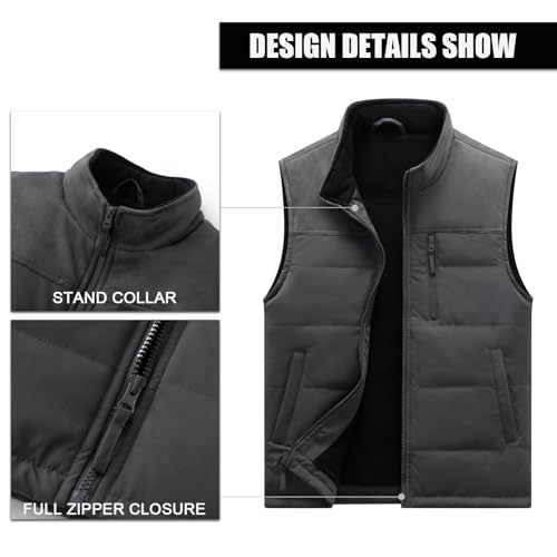 Image of Msmsse Men's Outerwear Vests Winter Quilted Padded Vest Gilet Stand Collar Warm Puffer Vest