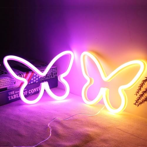 Image of 2PCS LED Neon Light Sign Butterfly Neon Signs Home Night Lights for Kids' Bedroom Decorative lamps Wall Art Romantic Christmas Birthday Gift