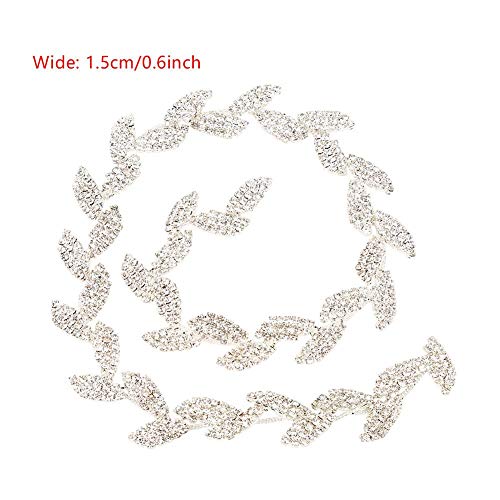 Diamond Roll Rhinestone Ribbon Tree Leaf Design AAA Diamond Wrap Roll Decoration 1yard x1.5cm, Silver - Image 3