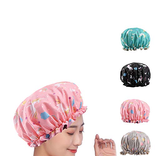 Shower Cap, 4-Pack Shower Caps for Women, PEVA Lining, Stylish Double Waterproof Shower Caps, Bath Shower Hair Caps for Home Use Hotel & Portable Travel, Oversized Design for All Hair Lengths