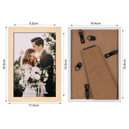 Giftgarden Natur Bilderrahmen 10x15 cm, Holzfarbener Fotorahmen für 15x10 Foto und Bilder, Glattes Schlankes Design, Wand- oder Tischaufsteller - Einzel