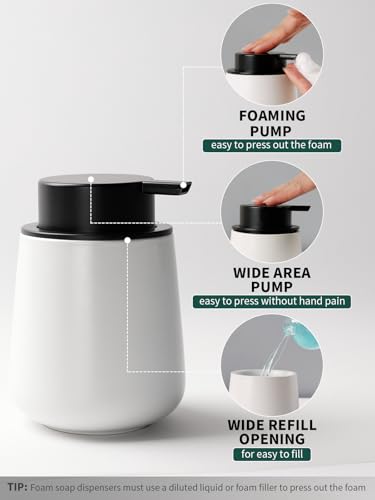 Image of Bosilunlife Soap and Toothbrush Holder Set - Ceramic Bathroom Accessories Set White Foaming Hand Soap Dispenser Set Bathroom Counter Toothbrush Holder and Soap Dispenser Set