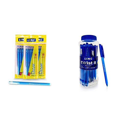 Image of Linc Ocean Classic Gel Pen, Blue, 25 pcs & Linc Twist-It Lightweight Ball Pen Jar