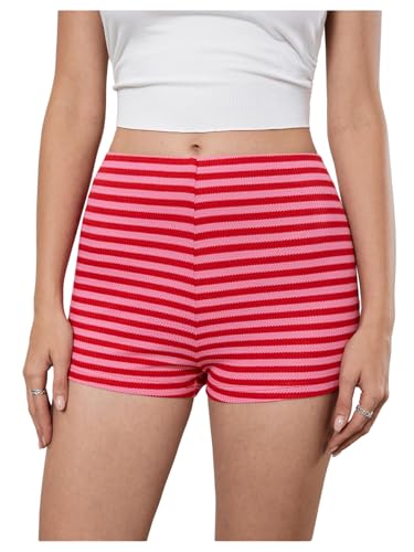 MakeMeChic Women's Striped Shorts Crochet Knit Pajama Micro Mini Boxer Lounge Shorts Summer Bottoms