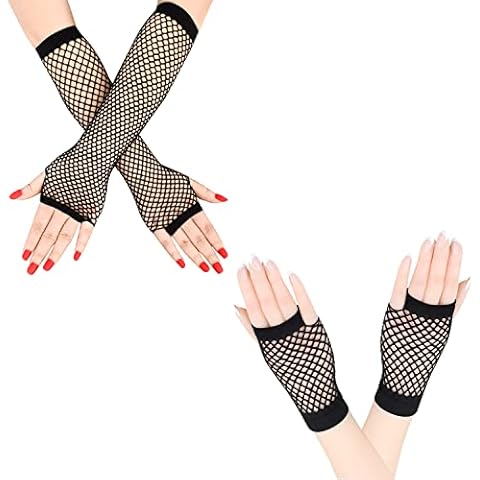 ALLY-MAGIC 2 Pairs Fishnet Gloves Black Stretchy Fingerless Gloves Stretchy Mesh Black Retro Gloves for Women Girls Kids 80s Costume Evening Party Dance Disco Costume Y4YWST Cover