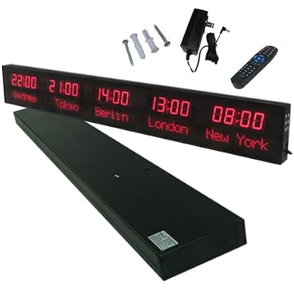 LED World Clock 5 Time Zones Wi Fi Auto Sync Digital Wall Clock with 3 Level Brightness, Ultra item
