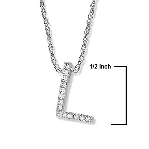 14K White Gold Diamond "L" Initial Pendant, 16" Necklace #TOP1
