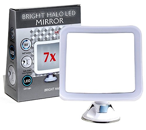 Hampstead Square Lighted Makeup Mirror 7x Magnified Vanity Mirror With Light - Suction Cup – Compact Cordless Travel Mirror