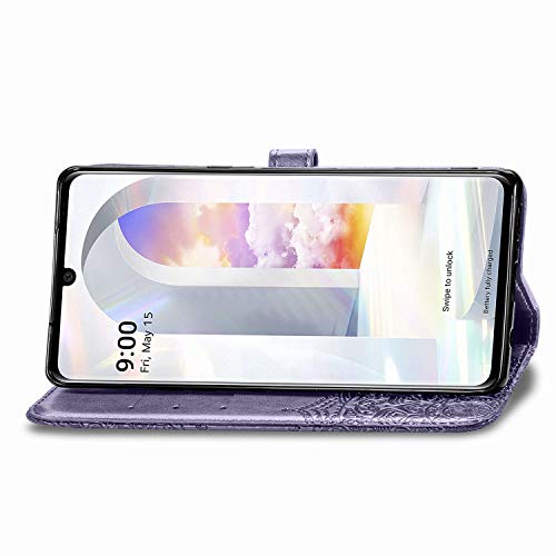 Szyz Lg Velvet 5G Wallet Phone Case, Mandala Embossed Shockproof Leather Magnetic Button Case With Flip Stand Function And Bank Card Slots Holder Shell For Lg Velvet 5G,Mtl Purple #TOP4