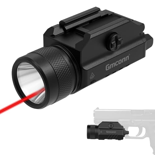 Image of Gmconn 1250 Lumen Tactical Flashlight Red Laser Light Combo, Rechargeable Pistol Light with Strobe /Momentary Compatible with Picatinny