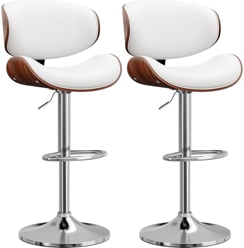 Bar Stools Set of 2, Bentwood Adjustable Height Swivel Bar Stools...
