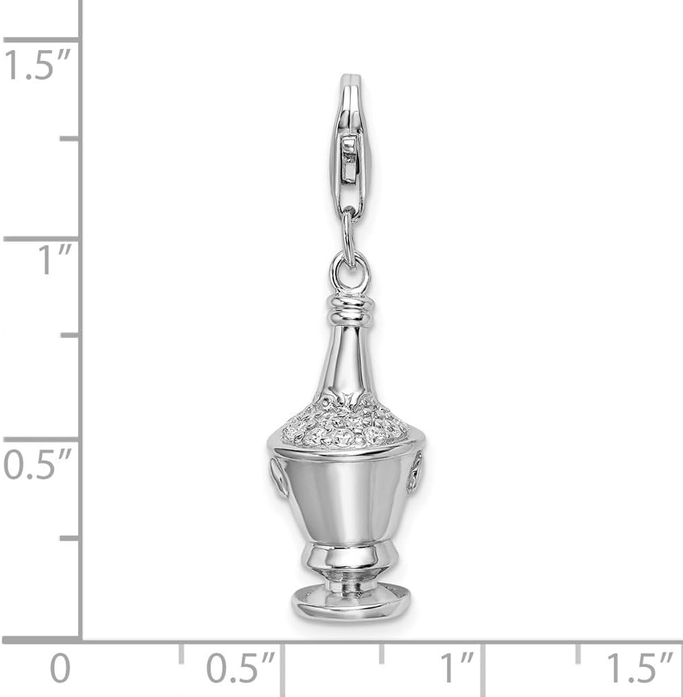 Amore La Vita Sterling Silver Rhodium-plated Polished 3-D CZ Champagne in Ice Bucket Charm with Fancy Lobster Clasp