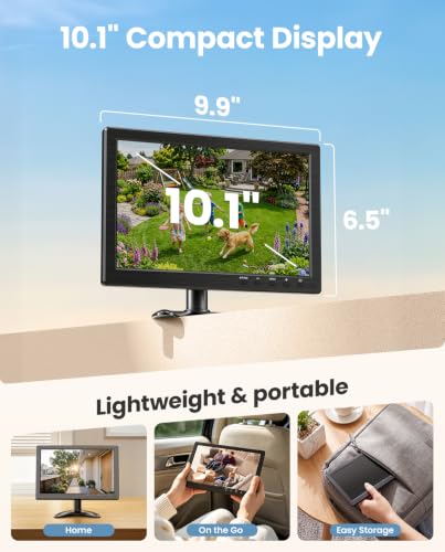 Image of Eyoyo 10.1 inch Security Monitor 1366x768 Resolution, Small HDMI Monitor Supporting HDMI VGA AV BNC USB Input, Small Screen with Built-in Speakers for PC CCTV Camera NVR(EM101AD)