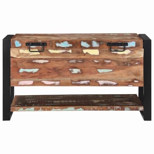 Coffre de rangement bois massif 80cm multicolore pour salon