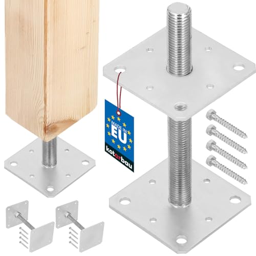 KOTARBAU® 2 uds. Soporte para Poste - Acero Galvanizado - 160 x 160 x 250 mm - M24 - Plata - Pie de Pilar - Regulable en Altura - Anclaje para Poste - Sujeción Galvanizada - Anclajes Madera