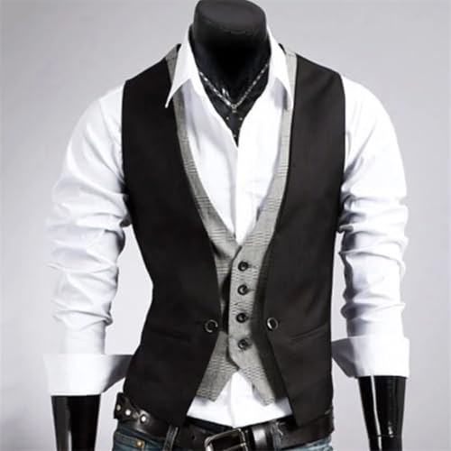 Men’S Formal Business Waistcoat Slim Fit V-Neck Single Breasted Fake Two-Piece Sleeveless Casual Vest Gilet2