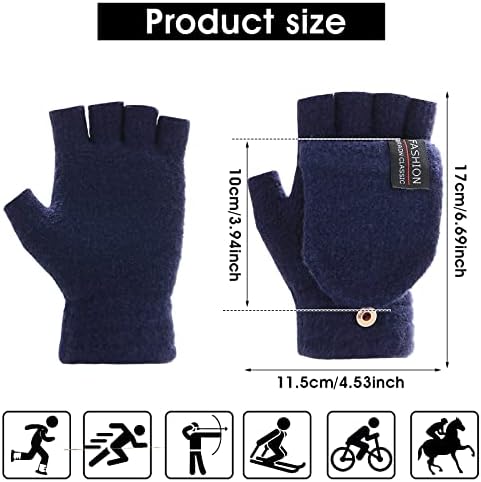 Thinp Fingerless Gloves for Women and Men, Winter Gloves Warm Wool Knit Flip Fingerless Gloves with Cover Convertible Mittens Knitted Gloves