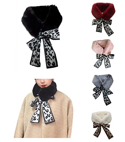 Infinity Scarf, Ruglush Faux Fur Scarf for Women, Super Soft, Stretchy and Lightweight Winter Shawl Neck Warmer, With Silk Ribbon, Black
