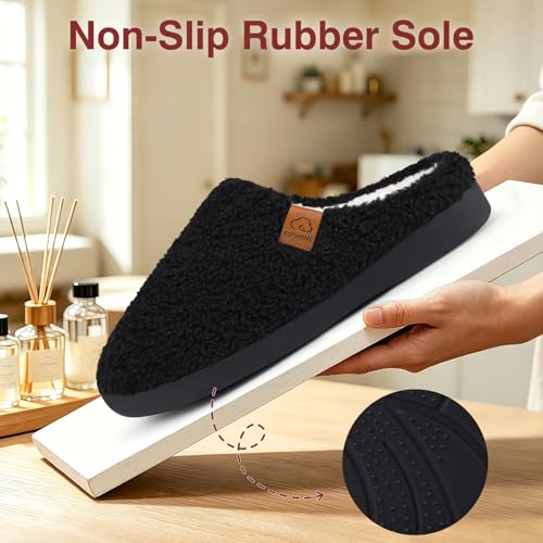 Image of Evshine Memory Foam Fuzzy Slippers for Women Curly Fleece House Shoes