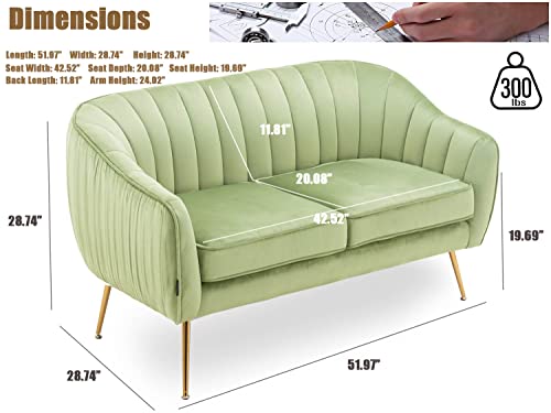 Altrobene Velvet Couch Sofa Chairs For Two People, Modern Loveseat For Living Rooms, Bedrooms, Small Spaces, Golden Finished, Light Green #TOP1
