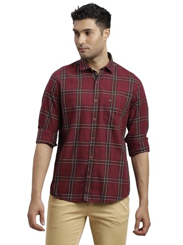 Image of Turtle Men 100% Cotton Slim Fit Maroon Casual Shirt