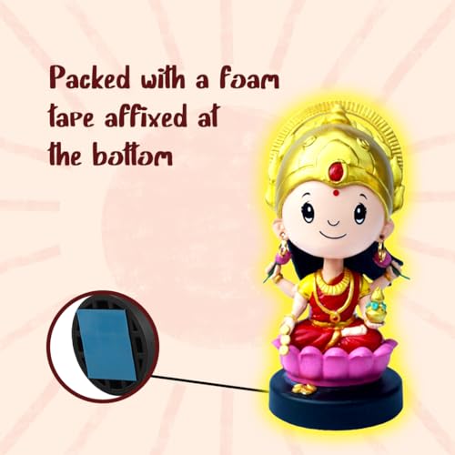 Image of Goddess Mahalaxmi Idol for Car Dashboard Bobblehead, Laxmi Devi Murti Sitting on Lotus Home Decor Items for Living Room, Office, Pooja & Gifting, Statue for Good Luck,Superhero Action Figure