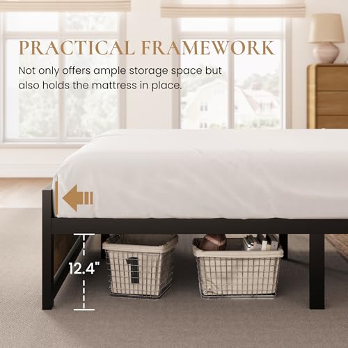 image for SHA CERLIN Queen Size Bed Frame with Modern Headboard, Heavy Duty Plat