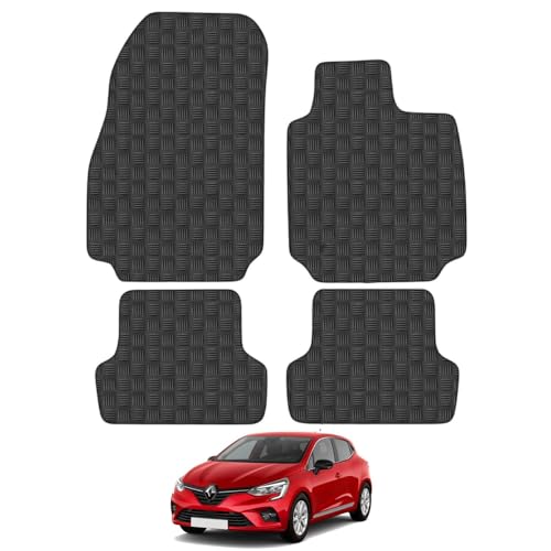Car Mats for Renault Clio (2012-2019) Tailored Fit Rubber Floor Mat Set Accessory Black Custom Fitted 4 Pieces with Clips - Anti-Slip Backing, Heavy Duty & Waterproof