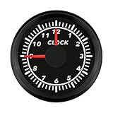 2' /52mm Clock Gauge 12-Hour Meter with Backlight 12V 24V for Car Boat Sedan Motorbike Waterproof Type (Black&Black)