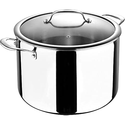 MasterPro Argent 3 Collection, 28cm Stock Pot, Tri Ply Stainless Steel Pan with Tempered Glass Lid and Riveted Stay Cool Handle, Safe for All Gas Types Cover