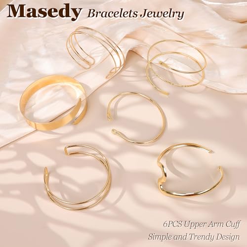6PCS Gold Arm Cuff Bracelets for Women Upper Armband Open Adjustable Wrist Arm Bangle Bracelets Set Minimalist Thin Stack Coil Swirl Trendy Armlet Jewelry3