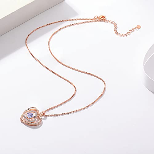 Jd & P Rose Gold Double Heart Pendant Necklace For Women Girls, With June Cubic Zirconia Birthstone Jewelry Gift For Mom Wife Daughter Girlfriend In Christmas Birthday Valentines Mothers Day #TOP4