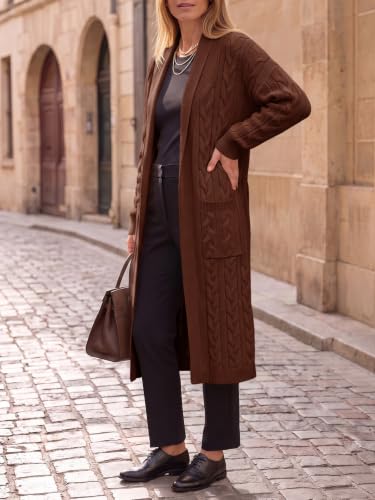 Image of Womens Long Sleeve Cardigan Sweaters Oversized Open Front Maxi Coat | Trendy Casual,Lapel,Knitted Coatigan,Soft Warm,Overcoat Pocket,2026 Fall Winter,Work Office,Going Out