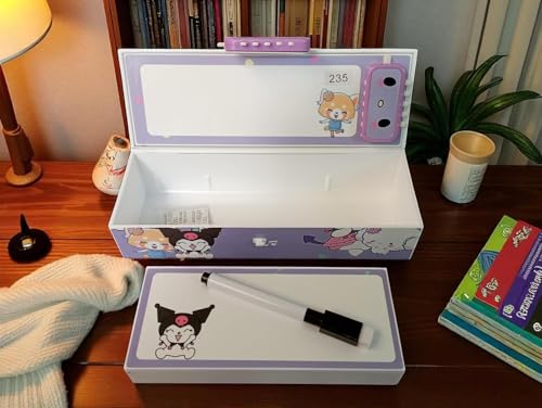 Image of Invite New Cartoon Theme Pencil Box with Push Pull Eraser Set for Kids | Suitcase Style Password Lock Stationery Organizer | School Supplies Gift Combo for Boys & Girls (Kuromi Purple + Eraser)