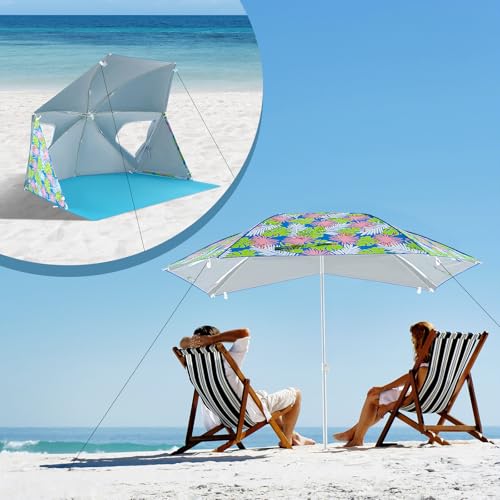 Tangkula Beach Tent for 2-4 People, 2-in-1 Beach Tent Sun Shelter with Extendable Floor, Roll-Up Windows, UPF50+ Easy Setup Beach Umbrella for Shade Pool Backyard Camping