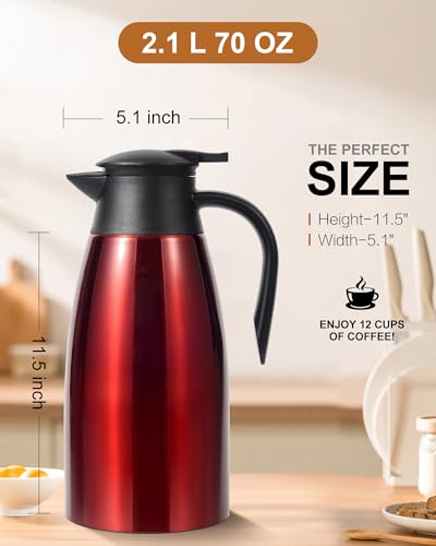 Image of 70 Oz Thermal Coffee Carafe for keeping hot, 2 PCS Airpot dispenser, Insulated Stainless Steel Vacuum Thermal Pot for Coffee, Hot Water,Keep Hot 12 Hours (black+red)