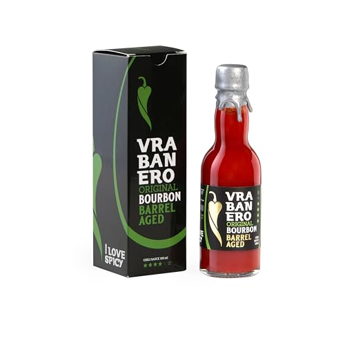 I LOVE SPICY Vrabanero Original Bourbon 100ml – Sauce Piquante avec 80 % de Piments Fermentés – Vieillie en Fût de Bourbon – Intensité 4/5 –...