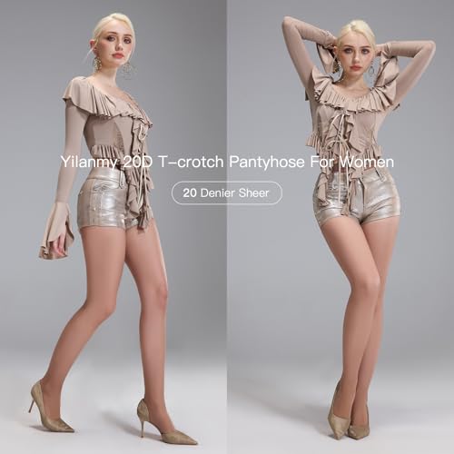Image of Yilanmy 3 Pairs Sheer Tights for Women Ultra Thin T-Crotch Pantyhose High Waist Stockings 20D