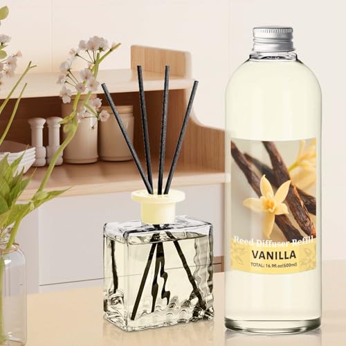 Image of STRN Reed Diffuser Refill, Vanilla Scent Diffuser 500ml | 16.9 oz with 6 Reed Sticks, Room Fresheners for Home, Long-Lasting Fragrance for Living Room, Bedroom, Office, Home Decor
