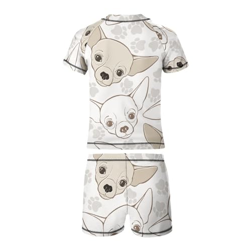 Chihuahua Dog and Paw PrintChildren's Swimsuits Boys Two Piece Suit8-10Y（130cm）4