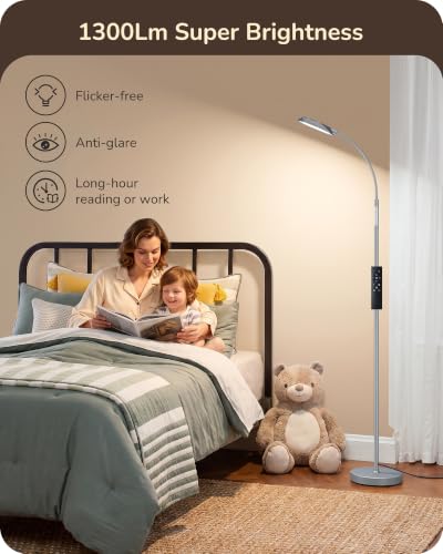Image of EDISHINE 18W LED Floor Lamp for Living Room, Diamond-Surface, Silver
