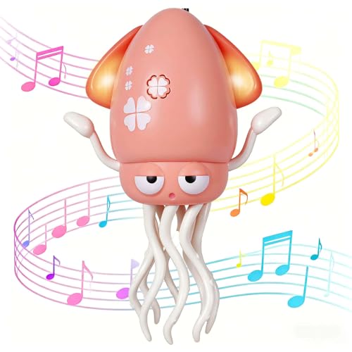 Image of Dancing Octopus Baby Toy - Electric Crawling Octopus Tummy Time Toy - USB Rechargeable Dancing Musical Squid Toys with Lights, Birthday Gifts for 3 4 5 6 Year Old Boys Girls, Funny Desk Decor (Pink)