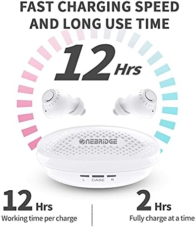 ONEBRIDGE Upgraded Version Hearing Amplifier Aid Rechargeable Digital Personal Sound Amplifier Devices ITE for Seniors, Inner-Ear, TV, Charging Box, White, 2 Count