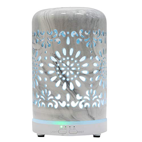 Ceramic Small Essential Oils Diffuser 100 ml Plug in Aroma Humidifier for Home Office, 4 Timer Setting, 7 Color Night Lights, Waterless Auto Off, Grey