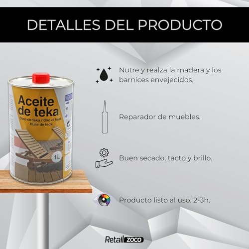 Miniatura 3 de Playzoco Aceite Para Teca, Aceite Para Teka, Protección Y Restauración De La Madera Teca, Transparente Incoloro, Contiene 1000 Ml